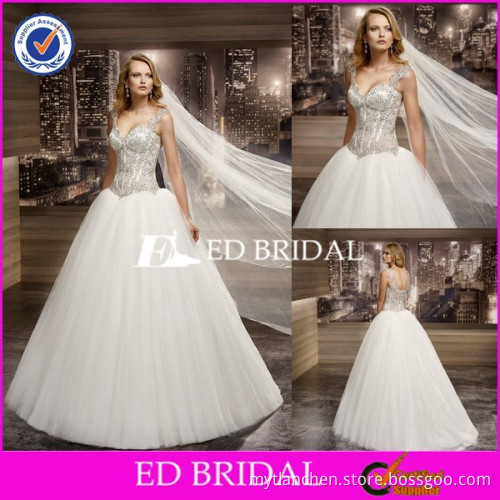 CE1437 2016 Elegant A Line Sexy Lace Beaded Bridal Gown Wedding Dress Rhinestones